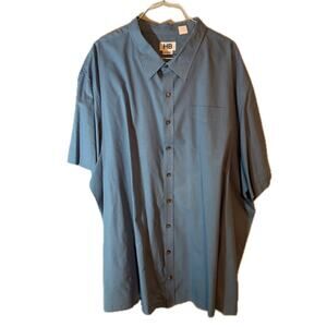 5XL Harbor Bay HB Fit DXL Blue Button Up Shirt Short Sleeve Mens Casual